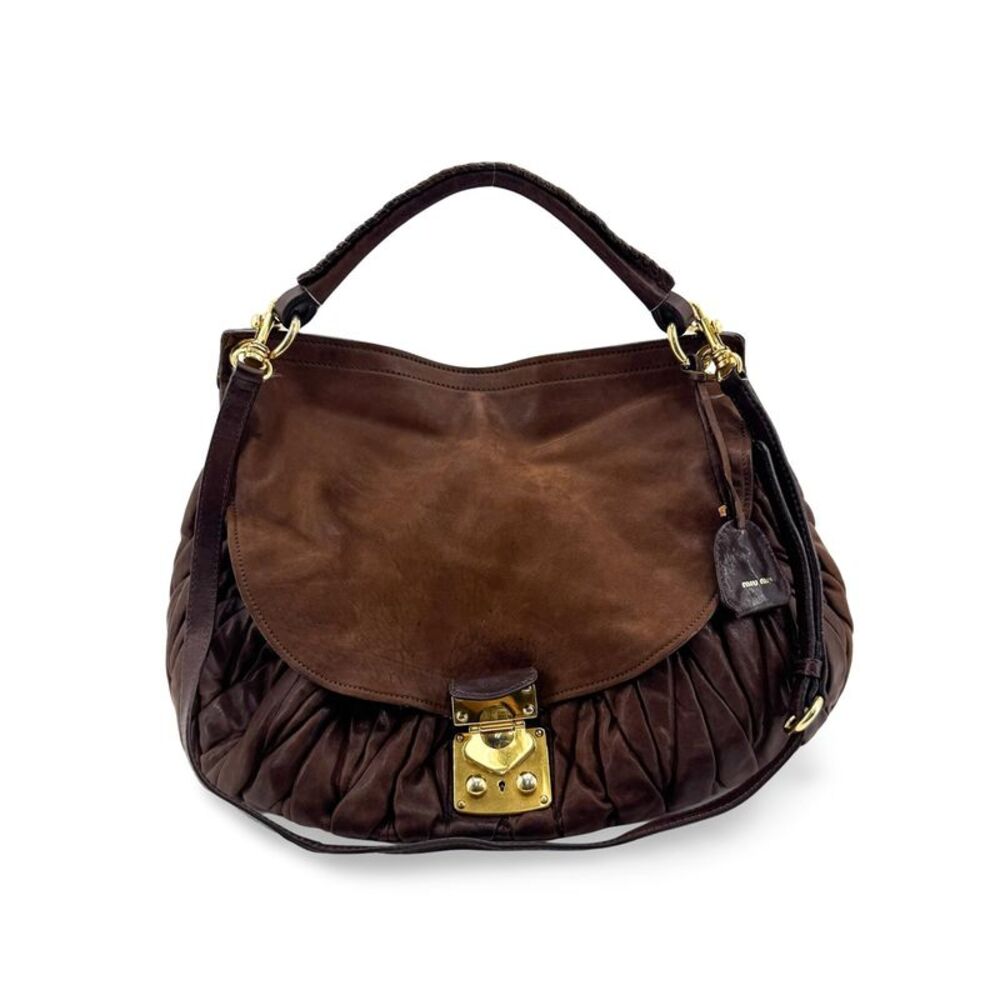Miu Miu Copper Matelassé Crossbody Bag Brown Gold Hardware
